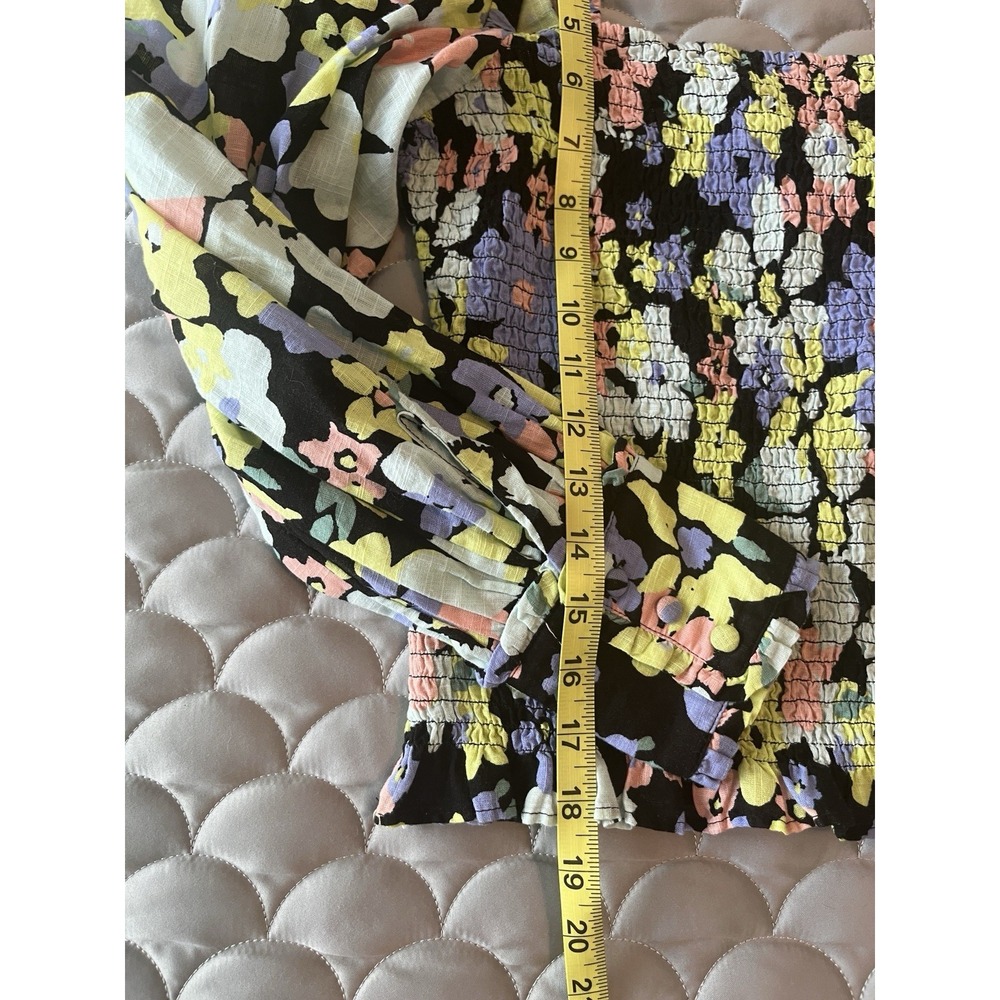 Free People Ariana Printed Top Floral Puff Sleeve Smocked Blouse Size xsmall - Picture 9 of 10